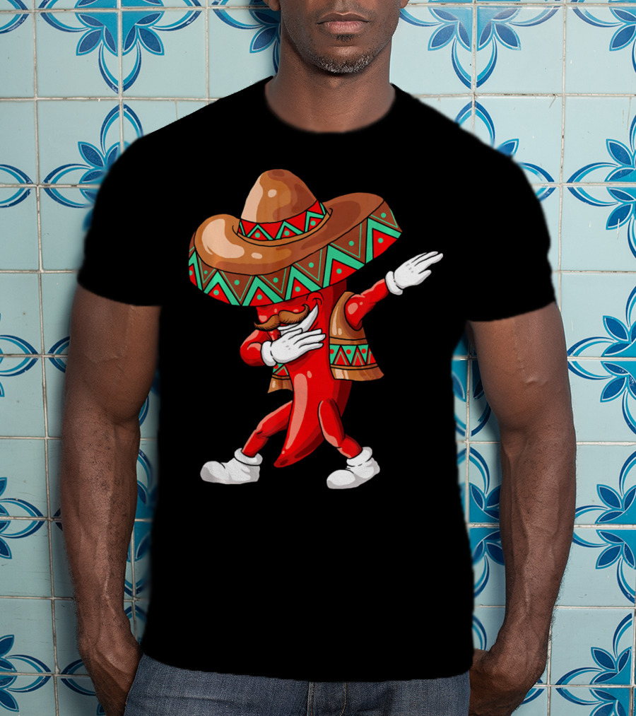 Funny Dabbing Cinco De Mayo Chili Pepper With Sombrero T-Shirt