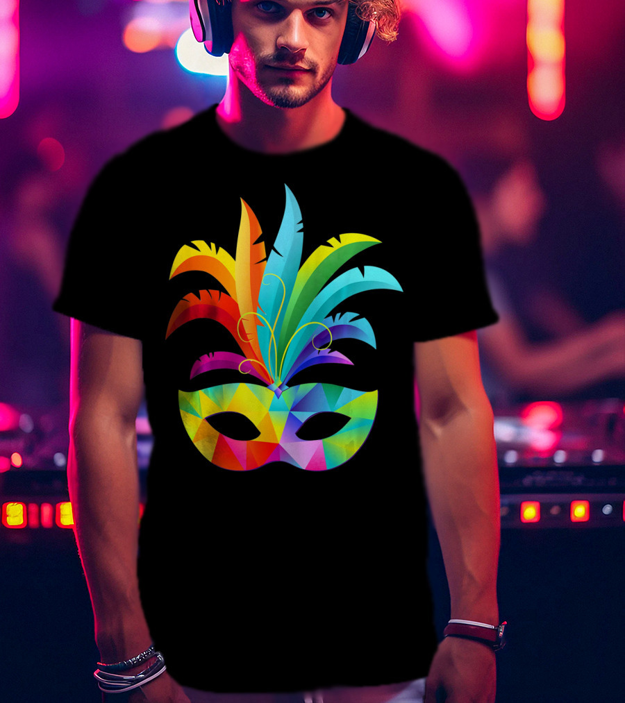 Colorful Carnival Mask Carnaval Rio De Janeiro Feathered Festival T-Shirt