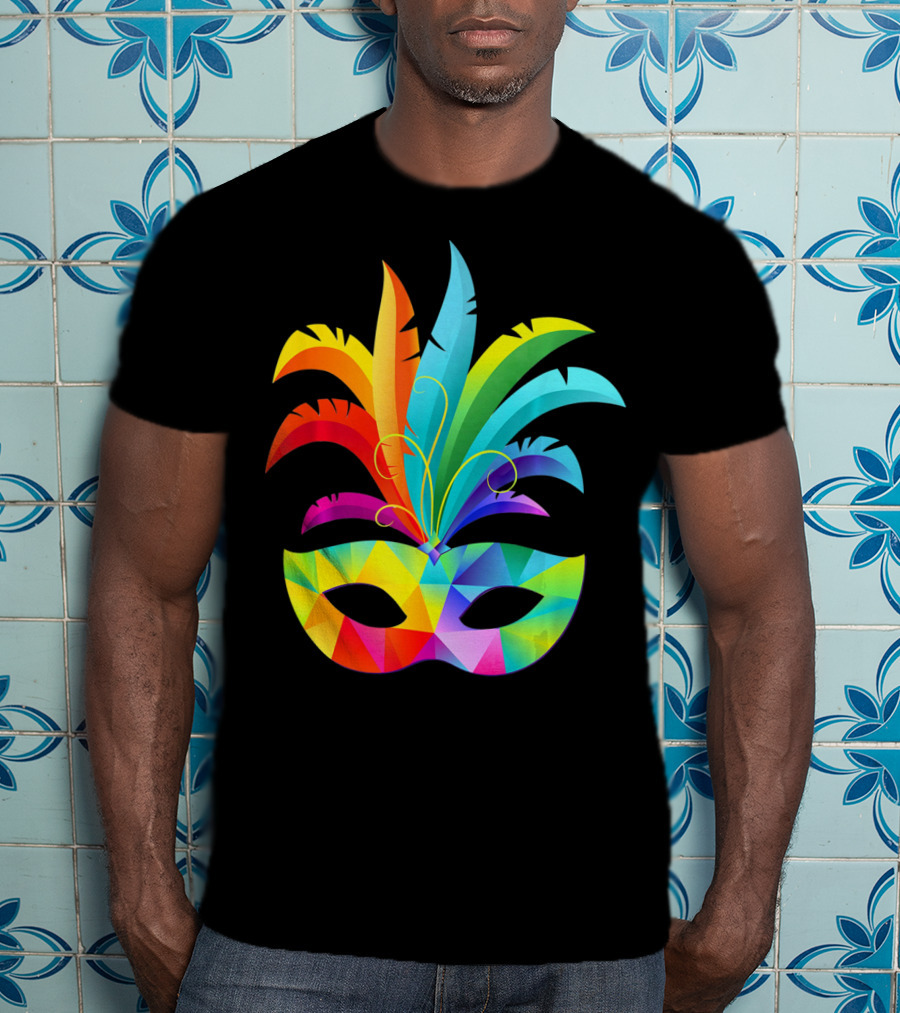 Colorful Carnival Mask Carnaval Rio De Janeiro Feathered Festival T-Shirt