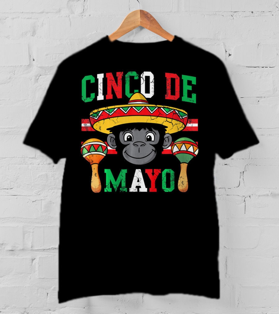 Cinco De Mayo Monkey Sombrero Maracas T-Shirt