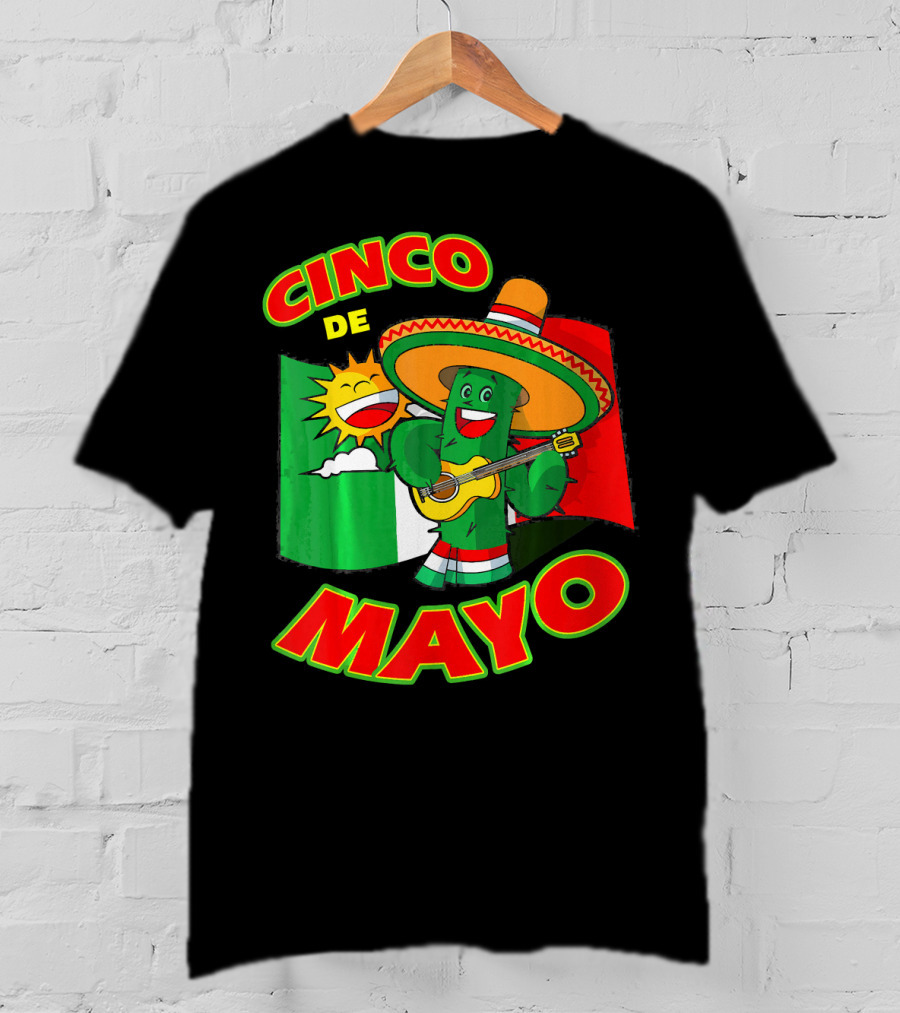 Cinco De Mayo Fiesta Cactus Sombrero Guitar Mexican Flag T-Shirt