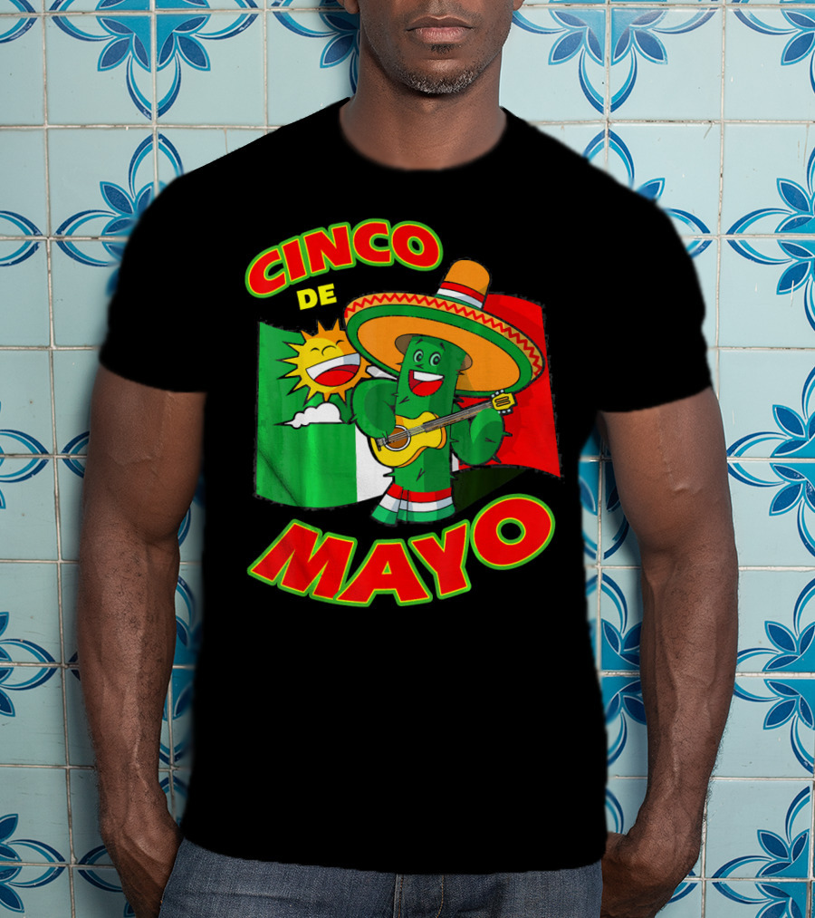 Cinco De Mayo Fiesta Cactus Sombrero Guitar Mexican Flag T-Shirt