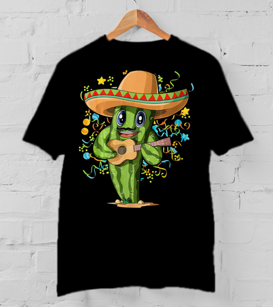 Mexican Cactus Sombrero Guitar Fiesta T-Shirt