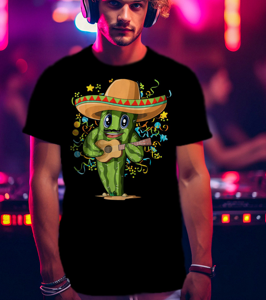 Mexican Cactus Sombrero Guitar Fiesta T-Shirt