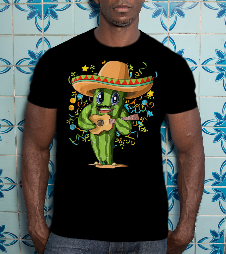 Mexican Cactus Sombrero Guitar Fiesta T-Shirt