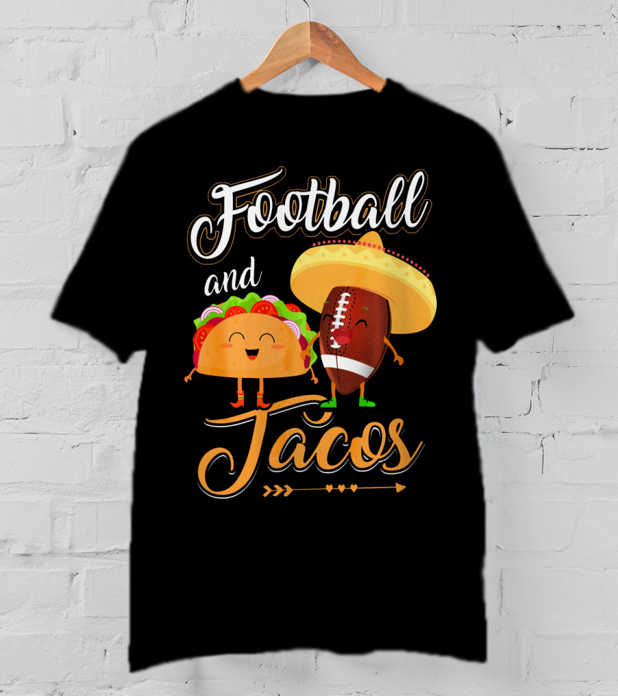 Football And Tacos Cute Cartoon Characters T-Shirt