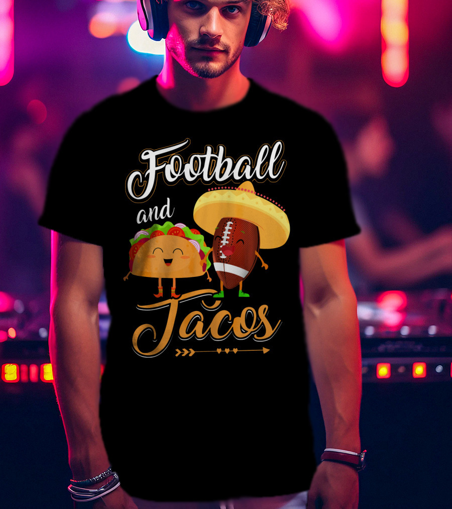 Football And Tacos Cute Cartoon Characters T-Shirt
