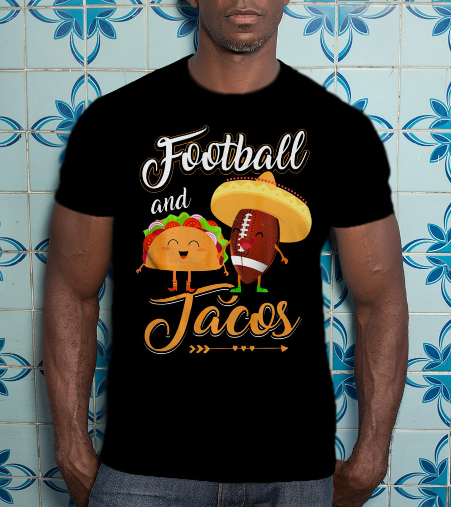 Football And Tacos Cute Cartoon Characters T-Shirt