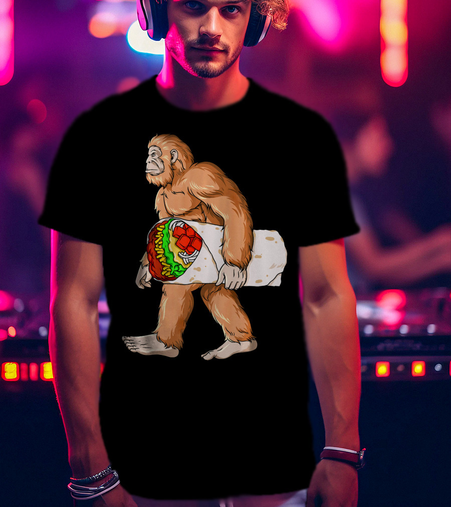 Bigfoot Carrying Burrito Sasquatch Cinco De Mayo T-Shirt