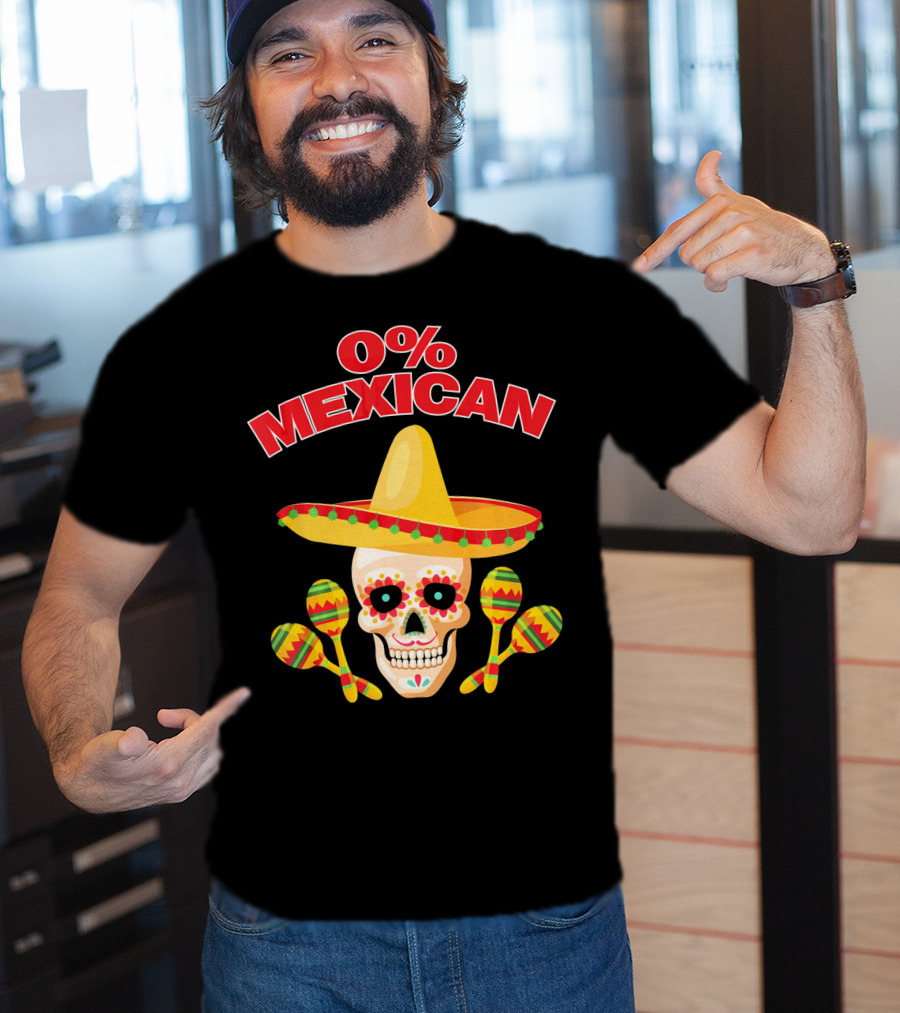 0% Mexican Sombrero Skull With Colorful Maracas For Cinco De Mayo Party T-Shirt