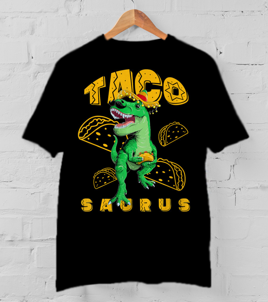 Cinco De Mayo Taco Saurus Dinosaur With Sombrero And Tacos T-Shirt