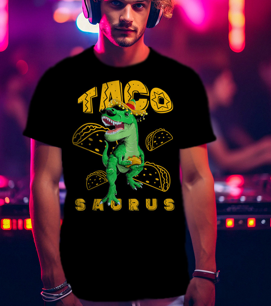 Cinco De Mayo Taco Saurus Dinosaur With Sombrero And Tacos T-Shirt