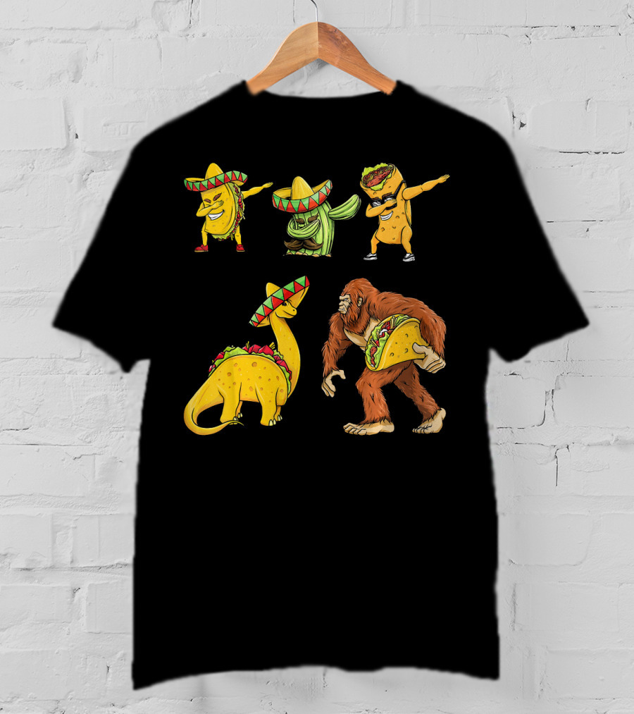 Cinco De Mayo Taco Cactus Burrito Dinosaur Sombrero Bigfoot T-Shirt