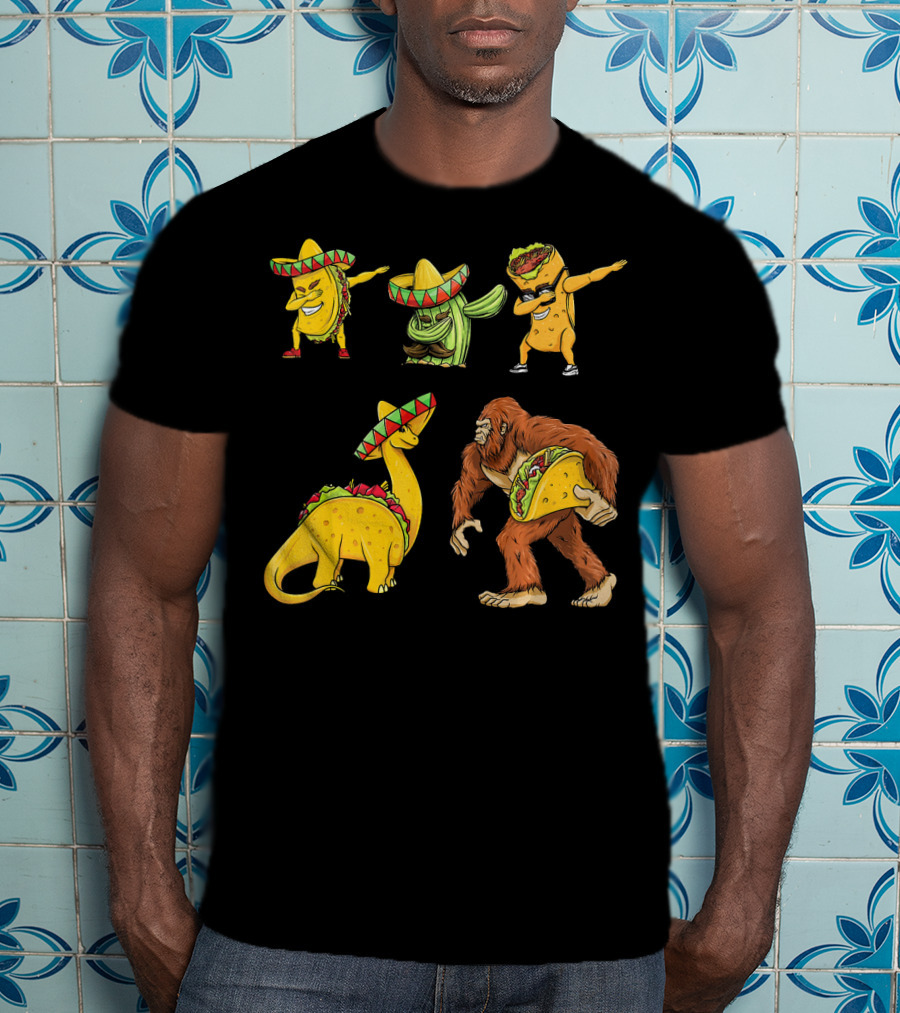 Cinco De Mayo Taco Cactus Burrito Dinosaur Sombrero Bigfoot T-Shirt