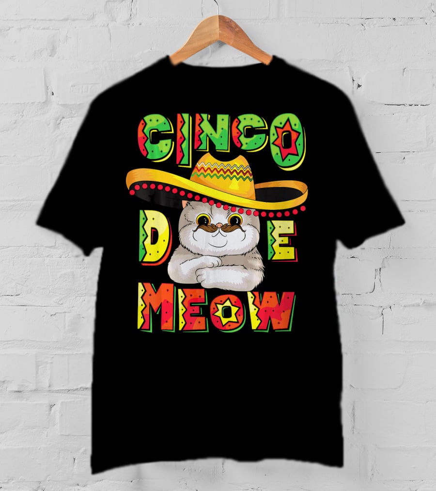 Cinco De Meow Funny Cat With Sombrero Celebrating Mayo T-Shirt