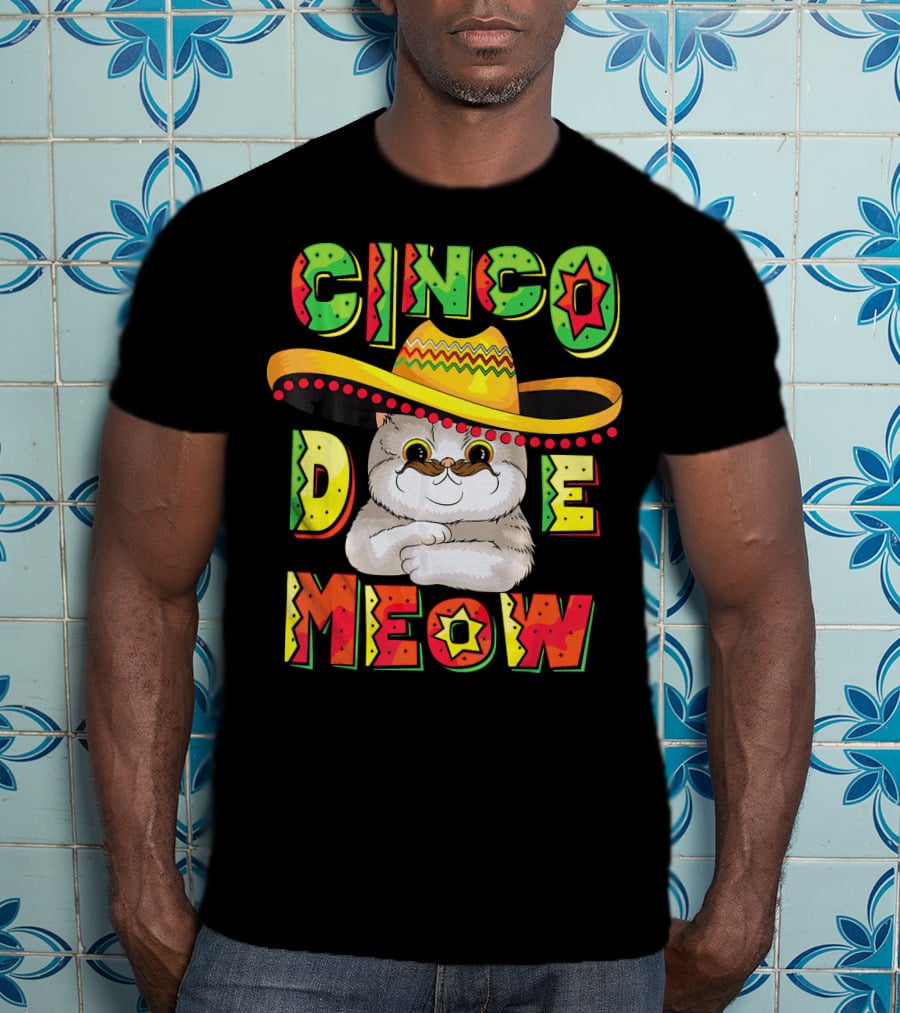 Cinco De Meow Funny Cat With Sombrero Celebrating Mayo T-Shirt