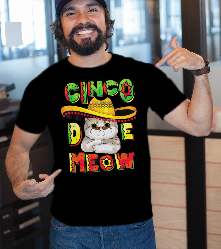 Cinco De Meow Funny Cat With Sombrero Celebrating Mayo T-Shirt