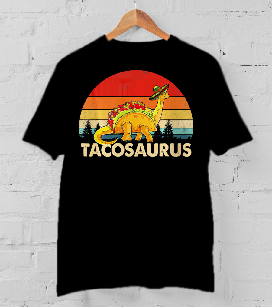 Tacosaurus Sombrero Dinosaur Cinco De Mayo Vintage Sunset T-Shirt