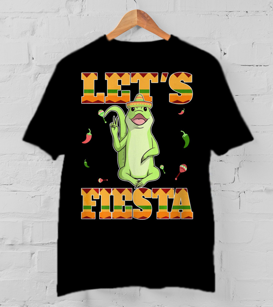 Let's Fiesta Lizard Sombrero Maracas Peppers Cinco De Mayo Mexican T-Shirt