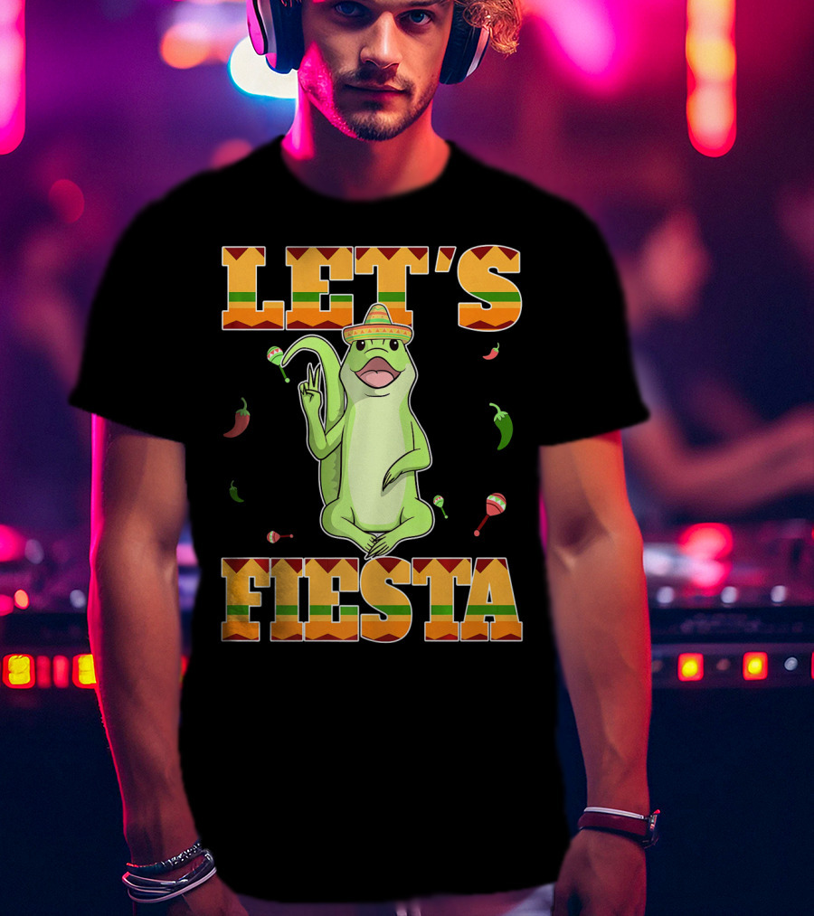 Let's Fiesta Lizard Sombrero Maracas Peppers Cinco De Mayo Mexican T-Shirt