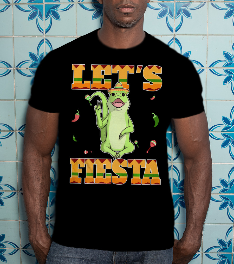 Let's Fiesta Lizard Sombrero Maracas Peppers Cinco De Mayo Mexican T-Shirt