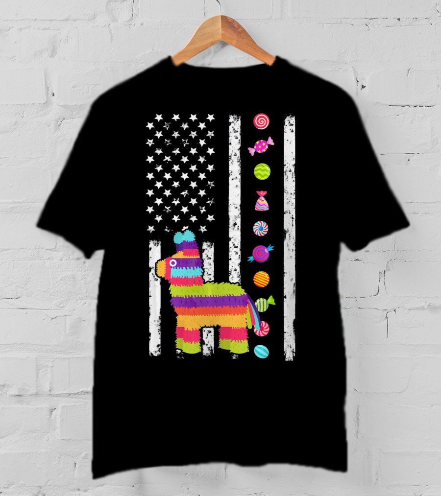 Cinco De Mayo Tacosaurus Piñata Candy Stars Stripes T-Shirt