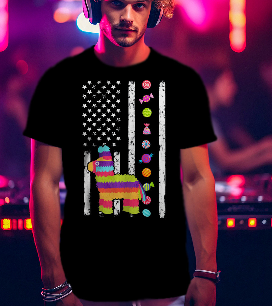 Cinco De Mayo Tacosaurus Piñata Candy Stars Stripes T-Shirt
