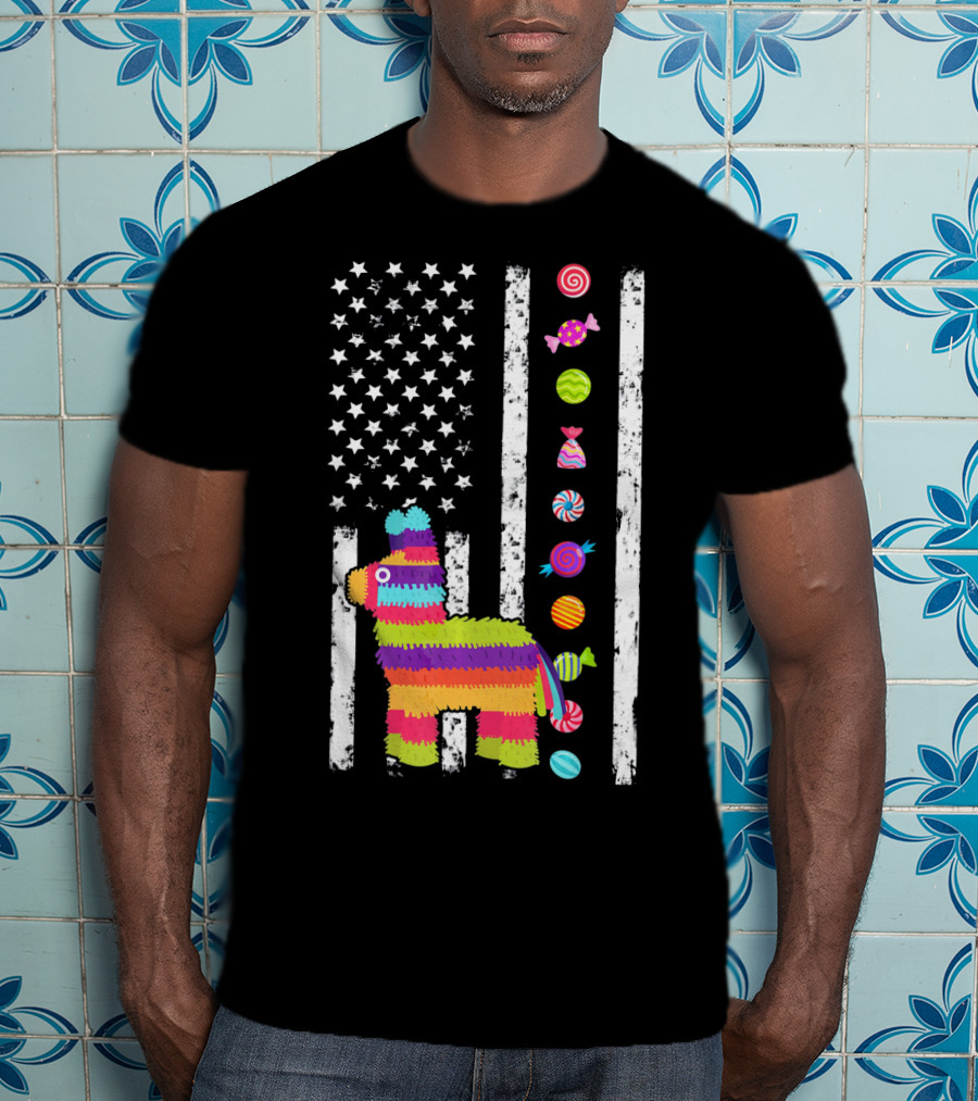 Cinco De Mayo Tacosaurus Piñata Candy Stars Stripes T-Shirt