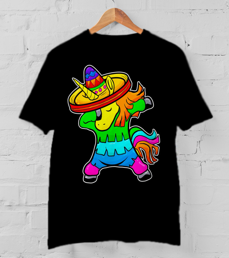 Cinco De Mayo Rainbow Sombrero Dabbing Unicorn T-Shirt