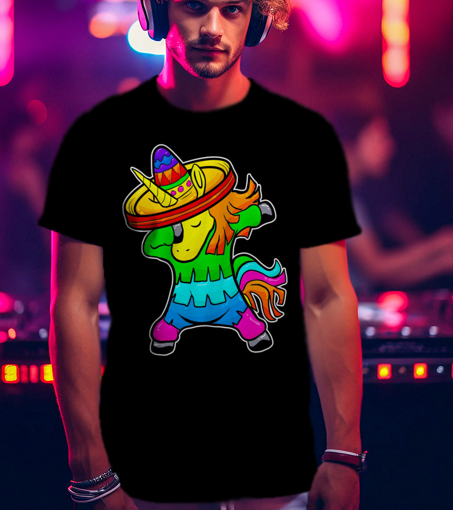 Cinco De Mayo Rainbow Sombrero Dabbing Unicorn T-Shirt