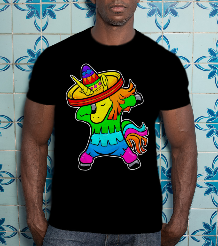 Cinco De Mayo Rainbow Sombrero Dabbing Unicorn T-Shirt