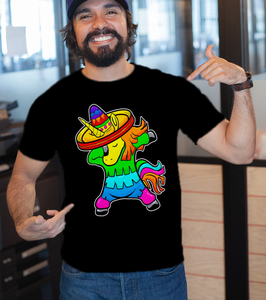 Cinco De Mayo Rainbow Sombrero Dabbing Unicorn T-Shirt