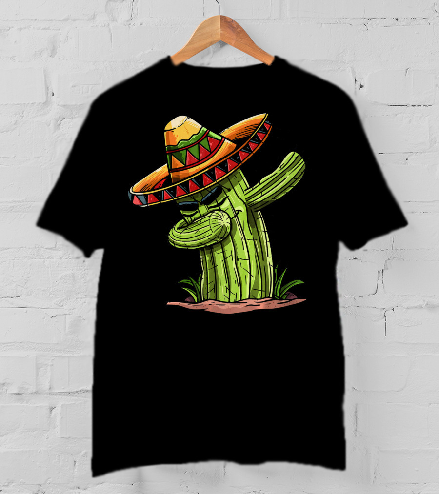 Dabbing Cactus Sombrero Funny Cinco De Mayo T-Shirt