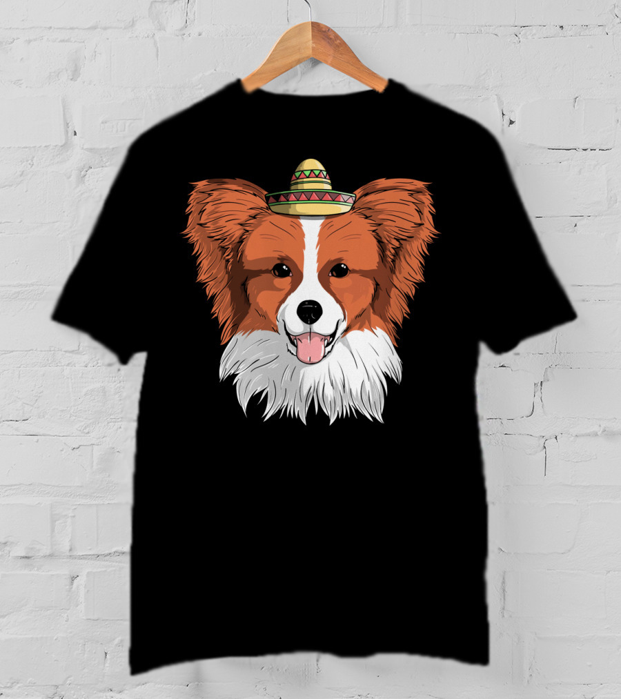 Papillon Dog Sombrero Fiesta Cinco De Mayo T-Shirt