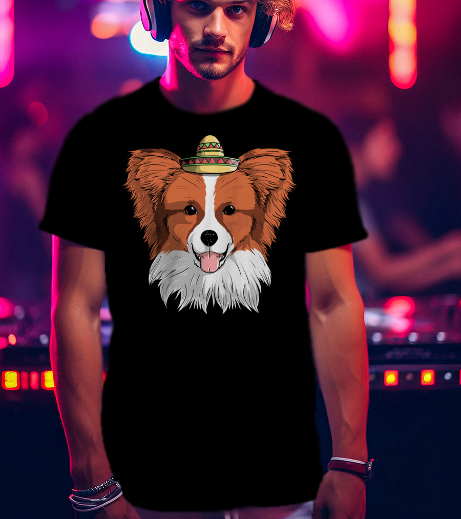 Papillon Dog Sombrero Fiesta Cinco De Mayo T-Shirt