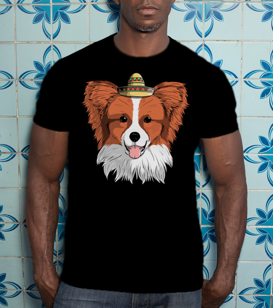Papillon Dog Sombrero Fiesta Cinco De Mayo T-Shirt