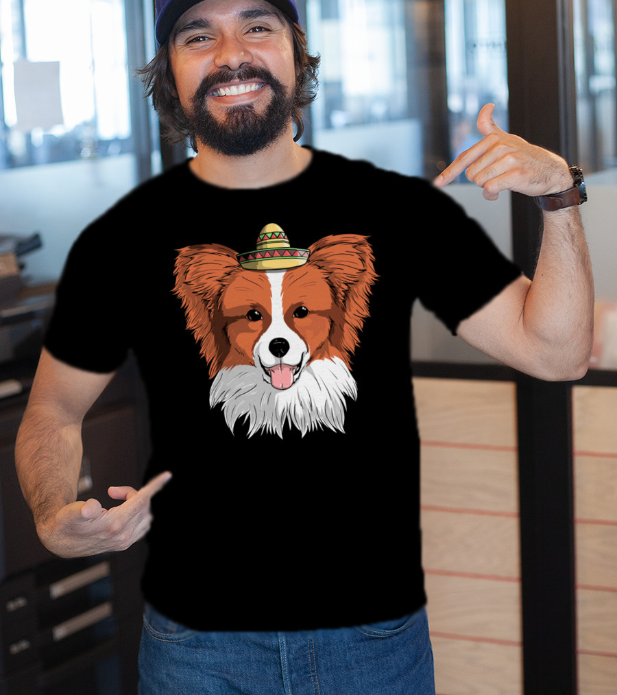 Papillon Dog Sombrero Fiesta Cinco De Mayo T-Shirt