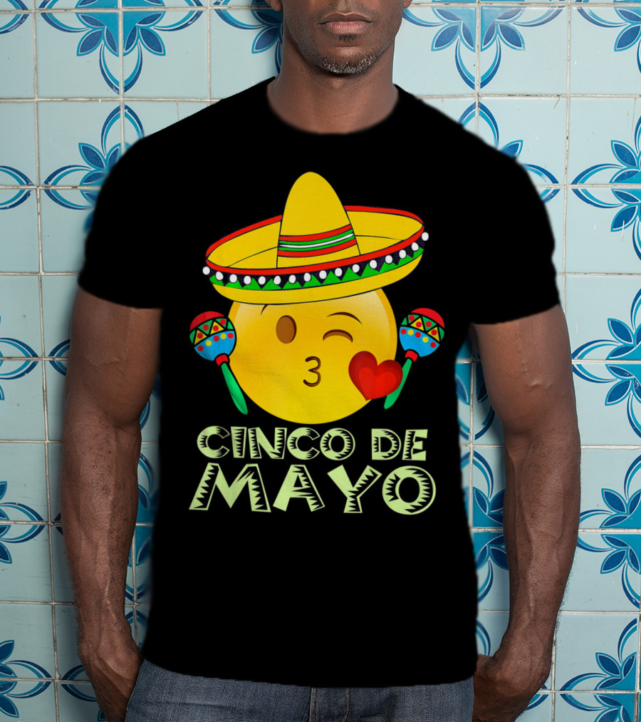 Cinco De Mayo Emoji Sombrero Maracas Kids Women Kisses T-Shirt