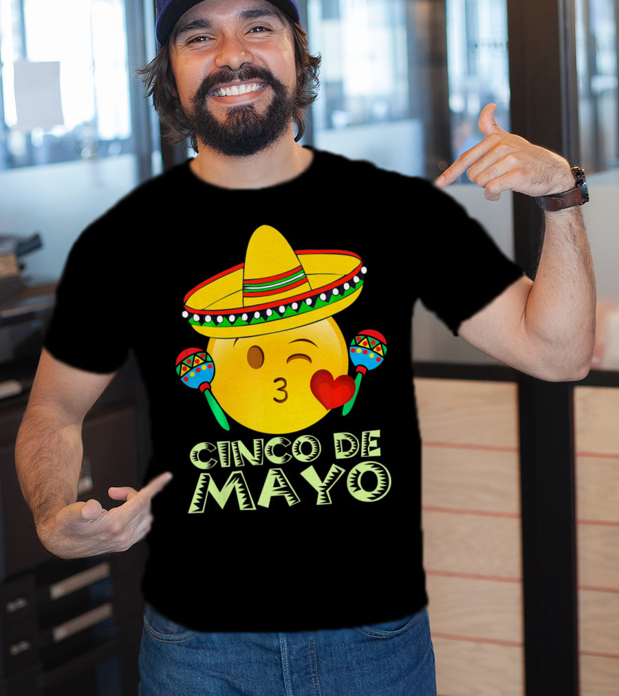 Cinco De Mayo Emoji Sombrero Maracas Kids Women Kisses T-Shirt