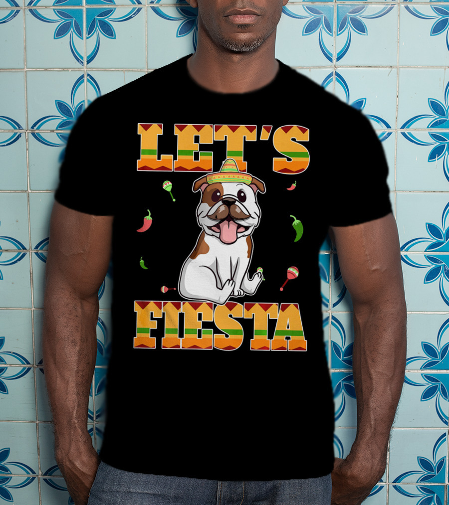 Let's Fiesta Bulldog Cinco De Mayo Sombrero Peppers T-Shirt