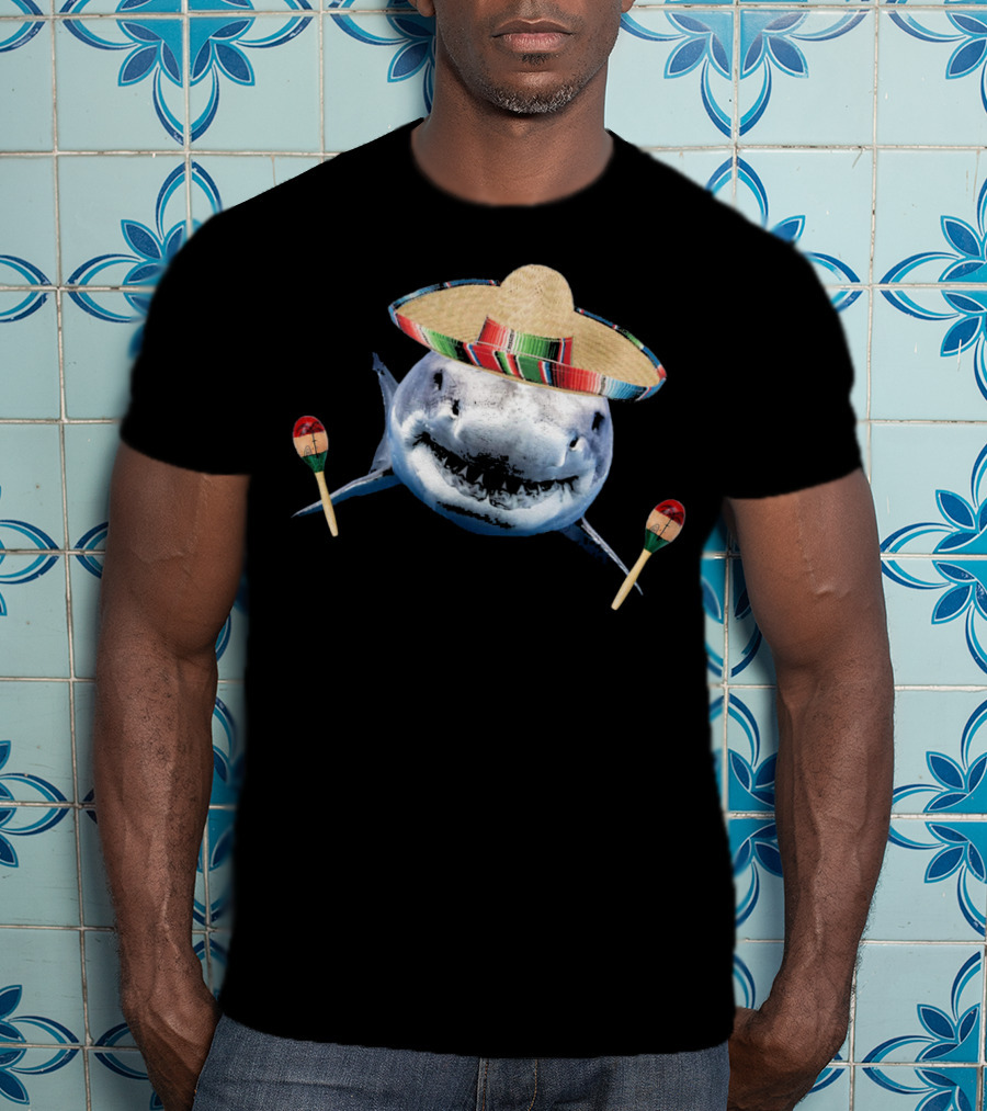 Cinco De Mayo Shark With Sombrero And Maracas T-Shirt