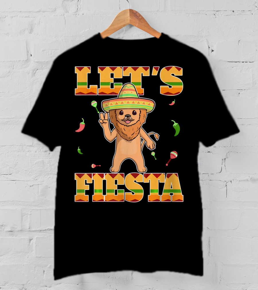 Let's Fiesta Lion Sombrero Peppers Maracas Mexican Cinco De Mayo T-Shirt
