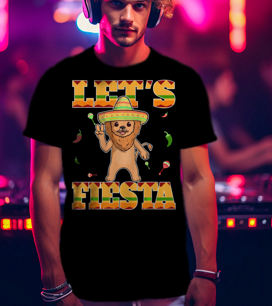 Let's Fiesta Lion Sombrero Peppers Maracas Mexican Cinco De Mayo T-Shirt