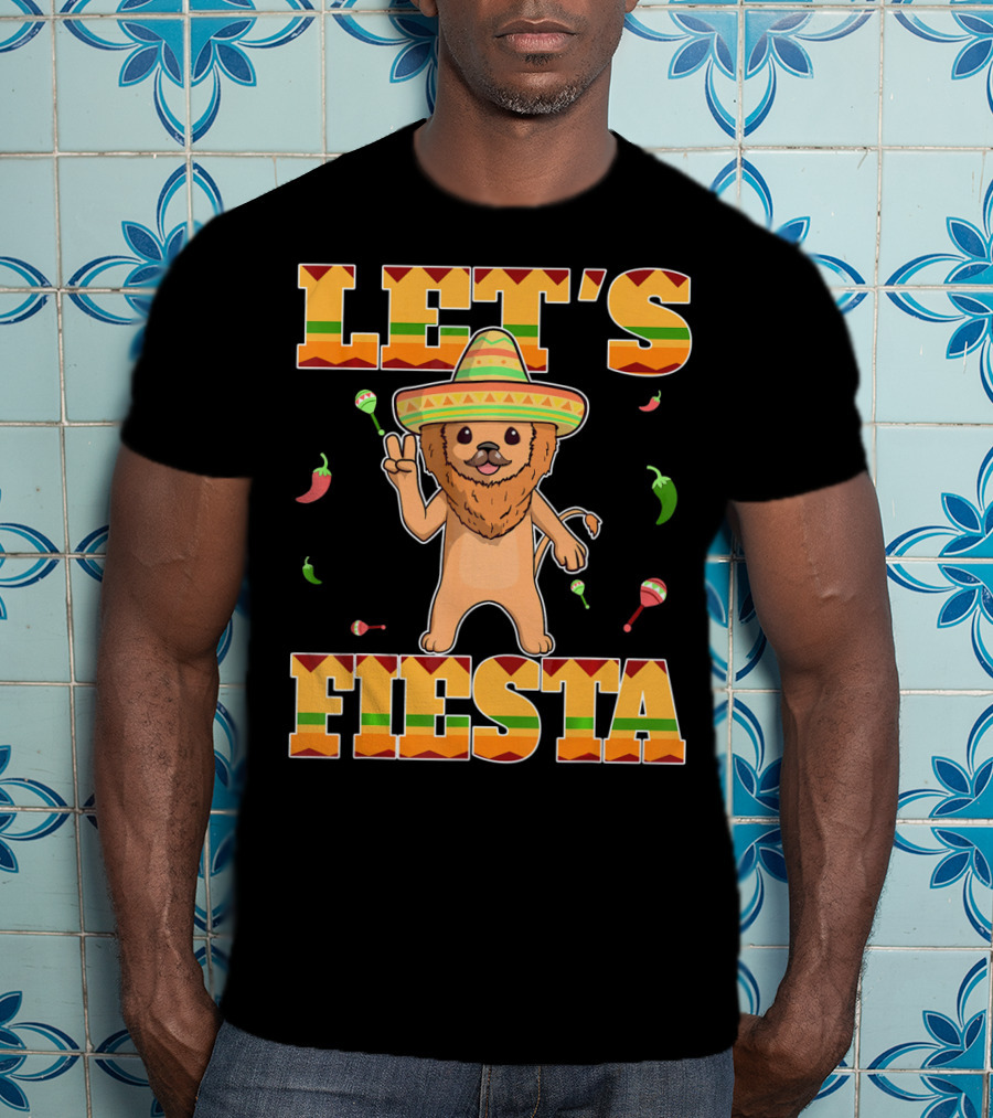 Let's Fiesta Lion Sombrero Peppers Maracas Mexican Cinco De Mayo T-Shirt