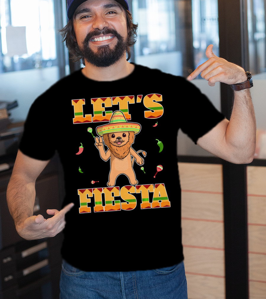 Let's Fiesta Lion Sombrero Peppers Maracas Mexican Cinco De Mayo T-Shirt