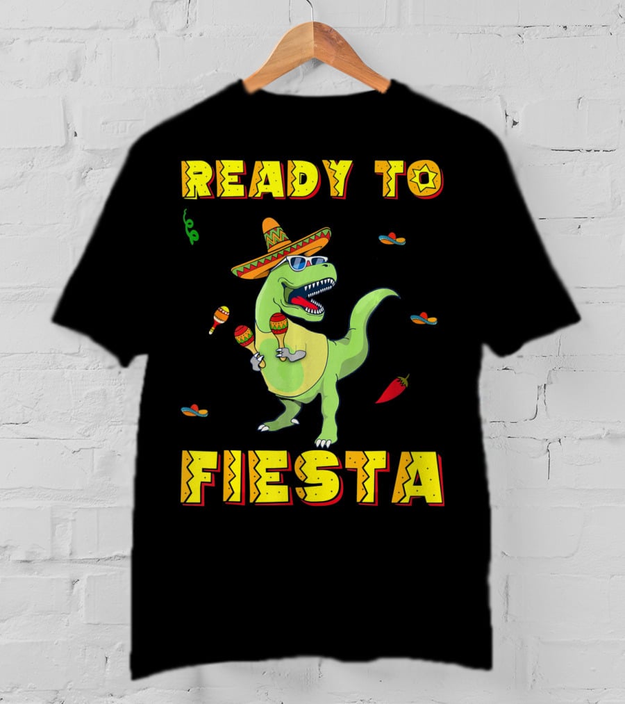 Ready To Fiesta Dinosaur Sombrero Maracas Cinco De Mayo T-Shirt