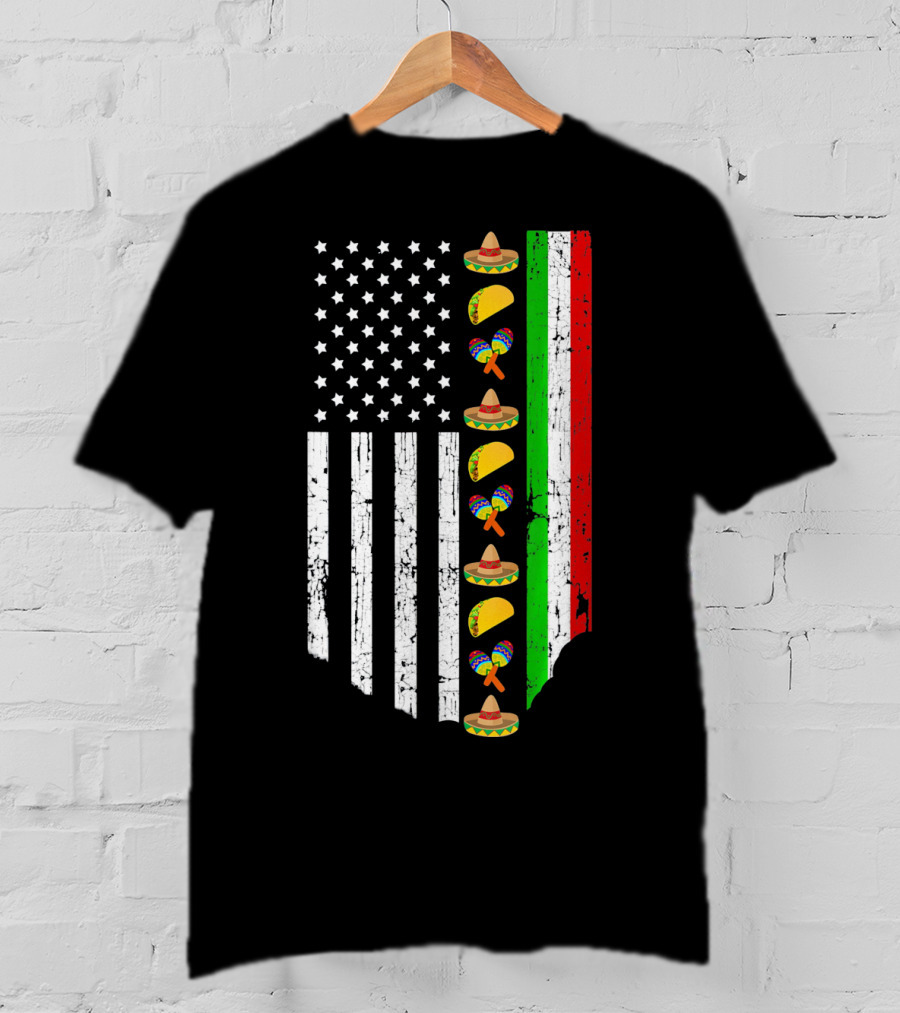 American Flag Tacos Sombrero Maracas Cinco De Mayo T-Shirt