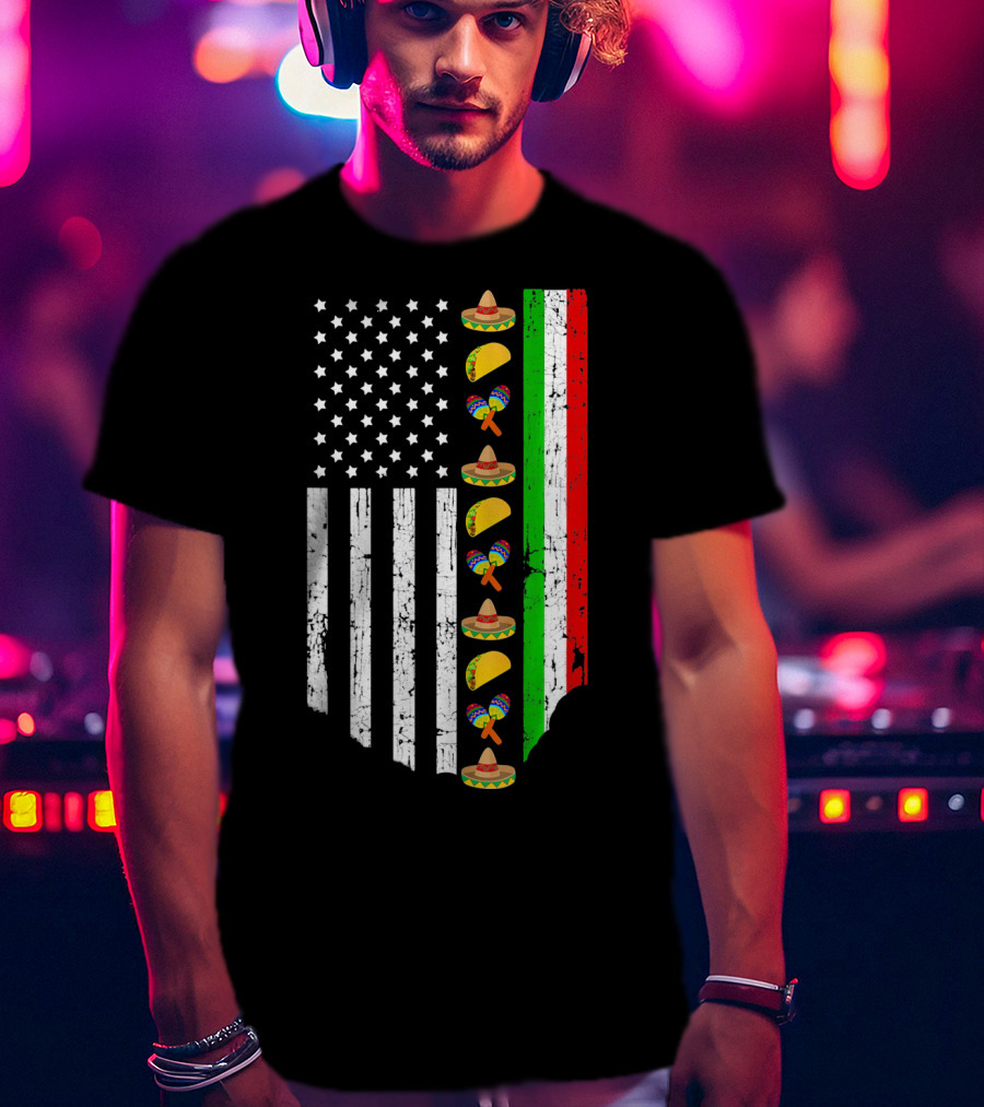 American Flag Tacos Sombrero Maracas Cinco De Mayo T-Shirt