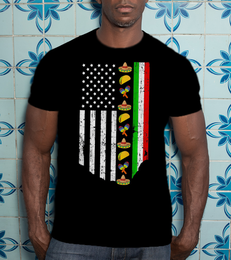 American Flag Tacos Sombrero Maracas Cinco De Mayo T-Shirt