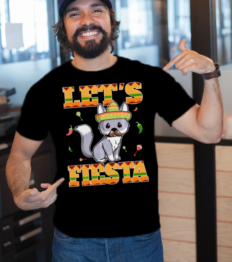 Let's Fiesta Kitty Cat Cinco De Mayo Mexi Sombrero Peppers Maracas T-Shirt